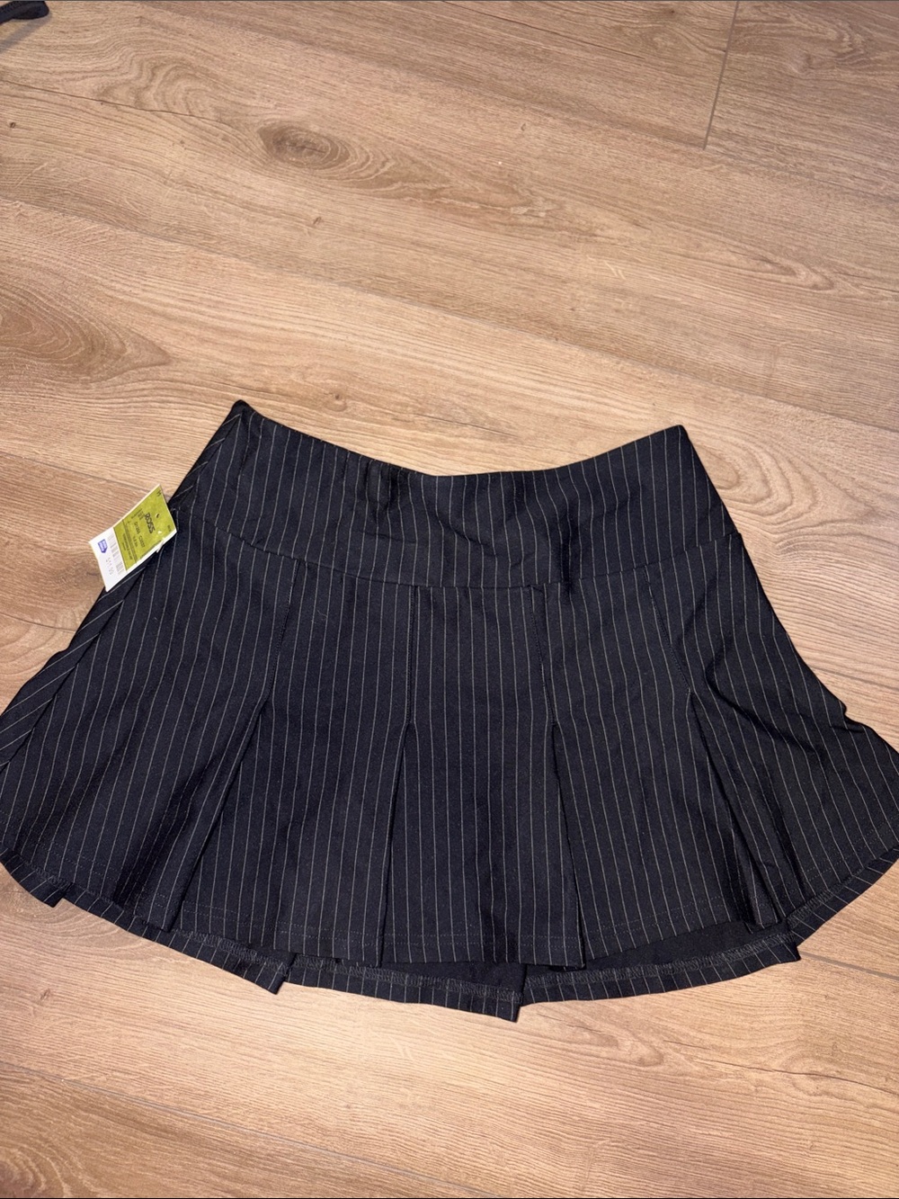 Black Pinstripe Pleated Skater Skirt